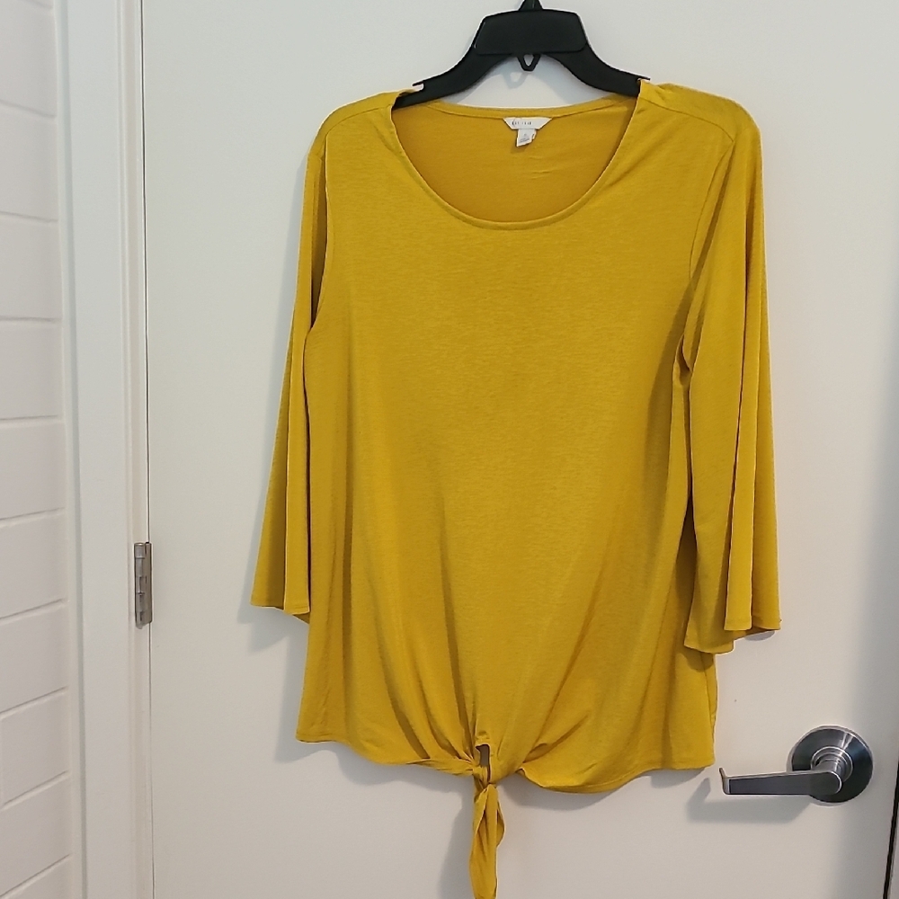 Est 1946 Yellow Mustard Women's Blouse with Tie Front Size S Pre-Owned Business